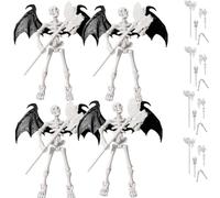 T13 - Figurine squelette Warrior - Modèle de squelette humain articulé mobile de 13 cm avec accessoire, personnage d'anime et de jeu à collectionner, décoration de bureau à peindre (4 pièces)