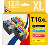 T16XL - Pack de 12 Cartouches d'encre Compatible avec Epson Workforce WF-2750 WF-2760 WF-2660 WF-2650 WF-2630 WF-2540 WF-2530 WF-2510 WF-2010