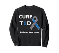T1D Cure Type 1 Diabetes Awareness Blue Ribbon Diabetic Sweatshirt