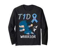 T1D Warrior Ninja Fighter Type 1 Diabète Ruban Bleu Enfants Manche Longue