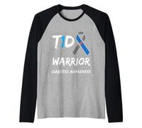 T1D Warrior Type 1 Diabetes Awareness Blue Ribbon Manche Raglan