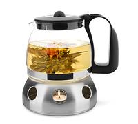 T24 Théière en verre 1250 ml avec passoire résistante à la chaleur et filtre amovible en acier inoxydable Passoire à thé avec réchaud T24-Kanne