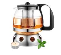 T24 Théière en verre 1250 ml avec passoire résistante à la chaleur et filtre amovible en acier inoxydable Passoire à thé avec réchaud T24-Kanne