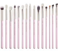 T294 Lot De 15 Pinceaux De Maquillage Professionnels Outils Cosmétiques Pour Eyeliner Ombre À Paupières Manches En Bois Naturel Poils Synthétiques