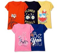 T2F Girls Chest Printed T-Shirt (Lot de 5) Fille
