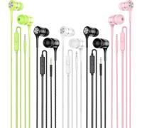 T2K Lot de 5 écouteurs filaires avec écouteurs stéréo de 3,5 mm avec microphone | Son puissant et puissant, microphone intégré, design anti-nœuds, intra-auriculaire ergonomique