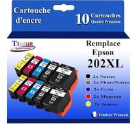 T3AZUR- 10 Cartouches Compatibles avec Epson 202 202XL pour Epson Expression Premium XP-6000 XP-6005 XP-6100 XP-6105