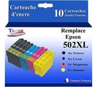 T3AZUR - 10x Cartouches compatibles avec Epson Expression Home XP-5100, XP-5105, XP-5115, XP-5150, XP-5155, 502XL Jaune G