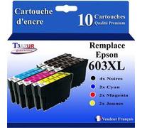 T3AZUR - 10x Cartouches compatibles avec Epson Expression Home XP2100, XP2105, XP-2100, XP-2105, 603, 603XL Noire, Cyan, Magenta, Jaune G