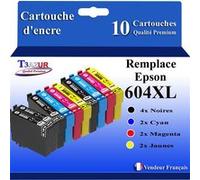 T3AZUR - 10x Cartouches compatibles avec -Epson WorkForce WF2910DWF, WF2930DWF, WF2935DWF, WF2950DWF, 604XL Magenta G