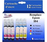 T3AZUR - 12x Bouteilles compatibles avec Epson 104 EcoTank ET-2710, ET-2720, ET-2750 G