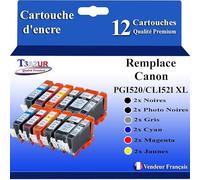 T3AZUR - 12x Cartouches compatibles avec Canon CLI521 CLI-521 XL pour Canon Pixma MP980 MP990