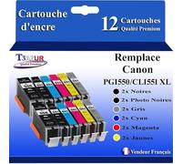T3AZUR - 12x Cartouches compatibles avec Canon PGI-550 CLI-551 XL pour Canon Pixma IP8750 IX6850 MG6350MG7100 MG7150 MG7550