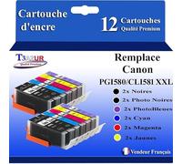 T3AZUR - 12x Cartouches compatibles avec Canon PGI-580 CLI-581 XXL pour Canon Pixma TS8241 TS8242 TS8250 TS8251 TS8252 TS8300