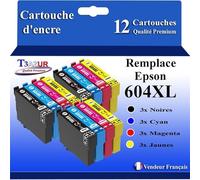 T3AZUR -12x Cartouches compatibles avec Epson 604 604XL pour Epson Expression Home XP-2200 XP-2205 XP-3200 XP-3205 XP-4200 XP-4205 Workforce WF-2910 WF-2930 WF-2935 WF-2950DWF