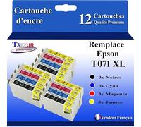 T3AZUR- 12x Cartouches Compatibles avec Epson T0711 remplace Epson Stylus Office S20 S21 SX100 SX105 SX110 SX115 SX200 SX205 SX209 SX210 SX215 SX218 SX400 SX400
