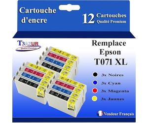 T3AZUR- 12x Cartouches Compatibles avec Epson T0711 remplace Epson Stylus Office S20 S21 SX100 SX105 SX110 SX115 SX200 SX205 SX209 SX210 SX215 SX218 SX400 SX400