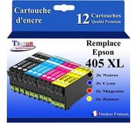 T3AZUR - 12x Cartouches compatibles avec Epson WorkForce Pro WF-4825DWF (3Noires + 3Cyan + 3 Magenta + 3 Jaunes) G