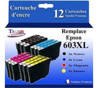 T3AZUR - 12x Cartouches compatibles avec Epson WorkForce WF-2840 DWF, WF-2845 DWF, WF-2850 DWF, WF-2870 DWF Noire, Cyan, Magenta, Jaune G
