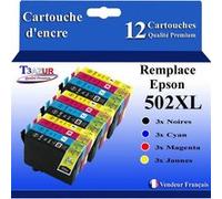 T3AZUR - 12x Cartouches compatibles avec Epson WorkForce WF-2860DWF, WF-2865DWF, WF-2880DWF, WF-2885DWF, 502XL Cyan G