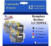 Lot de 12 cartouches d'encre compatibles type pour LC3219 XL pour Brother MFC-J6730DW MFC-J6930DW - T3AZUR (Noir et Couleur)