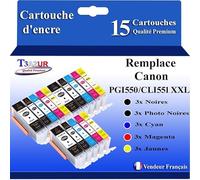 15 Cartouches compatibles avec Canon PGI-550, CLI-551 XL pour Canon Pixma MG7150, MG7500, MG7550, MX720, MX725, MX920, MX925 Noire + Couleur