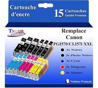 T3AZUR - 15x Cartouches compatibles avec Canon PGI-570XL CLI-571 XL pour Canon Pixma MG6852 MG6853 MG7750 MG7751 MG7752 MG7753