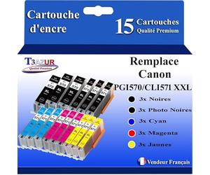 T3AZUR - 15x Cartouches compatibles avec Canon PGI-570XL CLI-571 XL pour Canon Pixma MG6852 MG6853 MG7750 MG7751 MG7752 MG7753