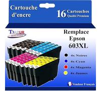 T3AZUR -16x Cartouches Compatibles avec Epson 603 603XL pour Epson Expression Home XP-2100 XP-2105 XP-3100 XP-3105 XP-4100 XP-4105 XP-4150, Workforce WF-2810 WF-2830 WF-2835 WF-2850 WF-2870
