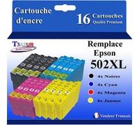 T3AZUR - 16x Cartouches compatibles avec Epson Expression Home XP-5100, XP-5105, XP-5115, XP-5150, XP-5155, 502XL Magenta G