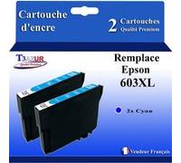 T3AZUR - 2x Cartouches compatibles avec Epson Expression Home XP2100, XP2105, XP-2100, XP-2105, 603, 603XL - Cyan Cyan G