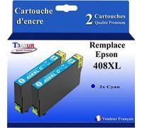 T3AZUR - 2x Cartouches compatibles avec Epson WorkForce Pro WF-C4810DTWF, 408, 408L, 408XL - Cyan G