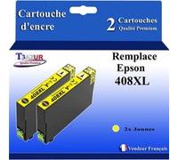 T3AZUR - 2x Cartouches compatibles avec Epson WorkForce Pro WF-C4810DTWF, 408, 408L, 408XL - Jaune