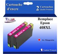T3AZUR - 2x Cartouches compatibles avec Epson WorkForce Pro WF-C4810DTWF, 408, 408L, 408XL - Magenta