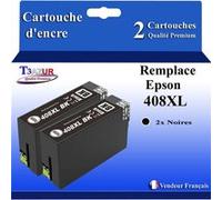 T3AZUR - 2x Cartouches compatibles avec Epson WorkForce Pro WF-C4810DTWF, 408, 408L, 408XL - Noire Noire G