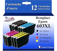 T3AZUR - 12x Cartouches Compatibles avec Epson 603 603XL pour Epson XP2100 XP2105 XP2150 XP2155 XP3100 XP3105 XP3150 XP3155 XP4100 XP4105 XP4150 XP4155