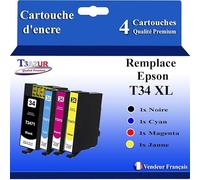 T3AZUR- 4X Cartouches Compatibles avec Epson 34XL 34 XL remplace Epson Workforce Pro WF-3725DWF WF-3720DW WF-3720DWF