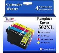 T3AZUR - 4x Cartouches compatibles avec Epson Expression Home XP-5100, XP-5105, XP-5115, XP-5150, XP-5155, 502XL Noire, Cyan, Magenta, Jaune G