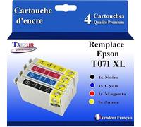 T3AZUR- 4X Cartouches Compatibles avec Epson T0711 remplace Epson Stylus Office SX405 SX410 SX415 SX510W SX515W SX600FW SX610FW