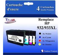T3AZUR - 4x Cartouches compatibles avec HP 932XL, 933XL, 932, 933 pour HP OfficeJet 6600, 6700, 7110, 7510, 7510A, 7512, 7610, 7612 G