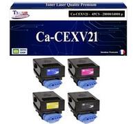 T3AZUR -4x Toners compatibles avec Canon CEXV21 pour Canon IR-C2380i C2550 C2880 C3080 C3380 C3480 C3580 Noir, Cyan, Magenta, Jaune