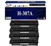T3AZUR - 4x Toners compatibles avec CE740A, CE741A , CE742A , CE743A, 307A compatible avec HP Noir, Cyan, Magenta, Jaune G
