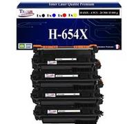 T3AZUR - 4x Toners compatibles avec HP CF330X, CF331X, CF332X, CF333X, 654X compatible avec HP Noir, Cyan, Magenta, Jaune