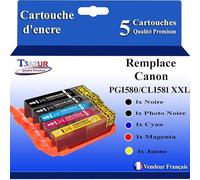 T3AZUR - 5X Cartouches compatibles avec Canon PGI-580 CLI-581 XXL pour Canon Pixma TS6240 TS6241 TS6250 TS6251 TS6300 TS6350 TS6351 TS705