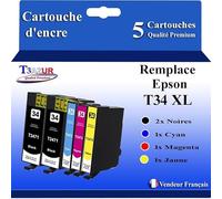 T3AZUR- 5X Cartouches Compatibles avec Epson 34XL 34 XL remplace Epson Workforce Pro WF-3725DWF WF-3720DW WF-3720DWF