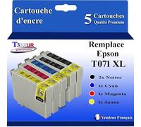 T3AZUR- 5X Cartouches Compatibles avec Epson T0711 remplace Epson Stylus Office S20 S21 SX100 SX105 SX110 SX115 SX200 SX205 SX209 SX210 SX215 SX218 SX400 SX400