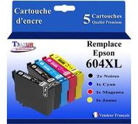 T3AZUR - 5x Cartouches compatibles avec Epson WorkForce WF-2910DWF, WF-2930DWF, WF-2935DW,F WF-2950DWF, 604 XL Noire, Cyan, Magenta, Jaune G