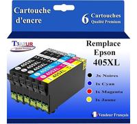 T3AZUR - 6 Cartouches compatibles avec Epson 405, 405XL pour Epson Workforce Pro WF-7800, WF-7830DTWf, WF-7835 DTWf, WF-7840DTWf, WF-7310DTW, WF-7830DTW
