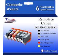T3AZUR - 6X Cartouches compatibles avec Canon CLI521 CLI-521 XL pour Canon Pixma MP980 MP990