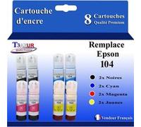T3AZUR - 8x Bouteilles compatibles avec Epson 104 EcoTank ET-2710, ET-2720, ET-2750 G